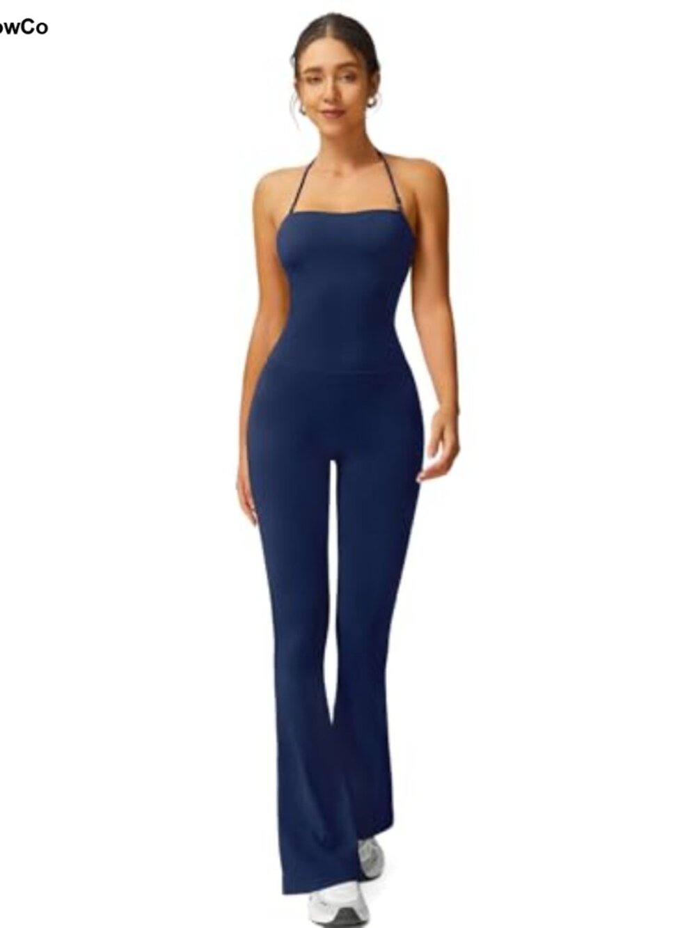 Women's Halter Flare Leg Yoga Jumpsuit Bootcut Workout Onesie High Waist